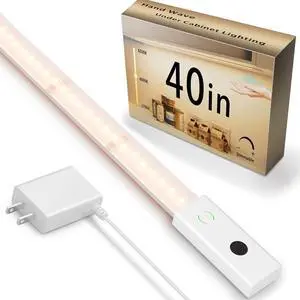 Under Cabinet Light With Hand Wave 40 Inch 1090lm 3 Colors Plug-in Undercabinet Lighting for Kitchen Stick-on LED Counter Lights for Cabinet Desk Shelf