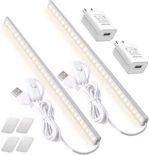 2Pack LED Under Cabinet Light LED Light Bar with USB Powered Under Cabinet Lights for Closet Light Bar Under Counter Lighting Work Tables Student Dormitory (Include AC Plug)