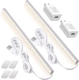 2Pack LED Under Cabinet Lighting Dimmable Under Cabinet Lights with USB Powered for Closet Light Bar Under Counter Lighting Work Tables Student Dormitory (Include AC Plug)