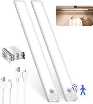 16 Inch Under Cabinet Lights 83 LED Rechargeable Magnetic Motion Sensor Light Indoor Brightness Dimmable 6500K Stepless Dimming Closet Light for Under Counter Kitchen Stairs Closet 2 Packs