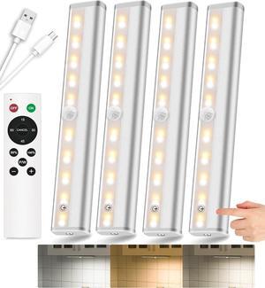 20LED Under Cabinet Lighting Remote Control Wireless Closet Lights Rechargeable Under Counter Lights for Kitchen Hallway Display Multiple Colors (4 Pack)