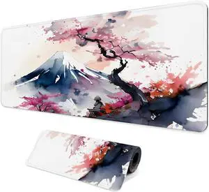 Gaming Mouse Pad with Anti-Slip Rubber Base Extended Large Computer Mouse Mat with Stitched Edges Long XL Anime Mousepad for Laptop and Keyboard 31.5 x 11.8 inch (Cherry Blossom)