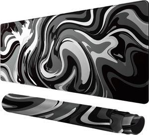 Large Gaming Mouse Pad - Black and White Mouse Pad with Stitched Edges Extended XL Mousepad with Anti-Slip Rubber Base Ink Liquid Wave Desk Mat for Keyboard and Mouse(31.5x15.8 inch)