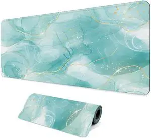Large Extended Computer Mouse Pad with Non-Slip Rubber Base Long Gaming Mouse Mat with Stitched Edges XL Anime Mousepad for Laptop 31.5 x 11.8 inch (Blue Green Marble)