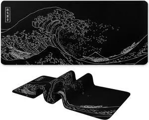 Long Gaming Mouse Pad 31.5 x 11.8 inches Extended Anime Mousepad Large Mouse Mat with Non-Slip Base Full Keyboard Mat with Stitched Edges for Gaming and Office (Black Wave)