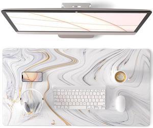QIYI Large Mouse Pad Cute Marble White Desk Mat PU Leather Desk Protector Mousepad Gold Grey Striped Waterproof Computer Keyboard Gaming Mouse Pads Non Slip Extended Writing Pad 31.5 x 15.7