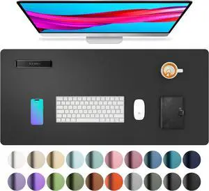 Leather Desk Pad Protector Mouse Pad Office Desk Mat Non-Slip PU Leather Desk Blotter Laptop Desk Pad Waterproof Desk Writing Pad for Office and Home (Black 31.5 x 15.7)