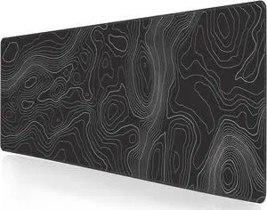 Topographic Contour Large Gaming Mouse Pad Extended Mousepad Big Desk Pad 31.5 X 11.8 Inch XL Long Keyboard Mouse Mat with 3mm Non-Slip Base and Stitched Edge for Home Gaming Office Work
