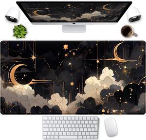 Black and Gold Celestial Desk Mat XXL Extended Gaming Mouse Pad Large Mousepad with Stitched Edges Laptop Computer Keyboard Mouse Mat Desk Pad for Work Game Office Home Desk Decor 31.5x15.75 in