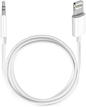 ( MFi Certified) iPhone AUX Cord Lightning to 1/8 Inch Audio Cable 3.3ft Headphone Jack Adapter Male Aux Stereo Audio Cable Compatible for iPhone 14/13/12/11/XR/X/8/7 (White)