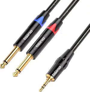 1/8 to 1/4 Stereo Cable 1/8 Inch TRS Stereo to Dual 1/4 inch TS Mono Y-Splitter Cable 3.5mm Aux Mini Jack to Jack Breakout Cord - 3.3 feet