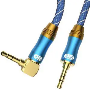 90 Degree Right Angle Aux Cable - [24K Gold-Plated Sound Quality] Audio Stereo Male to Male Cable for Laptop Tablets MP3 Players Car/Home Aux Stereo Speaker or More(4FT/1.2M)