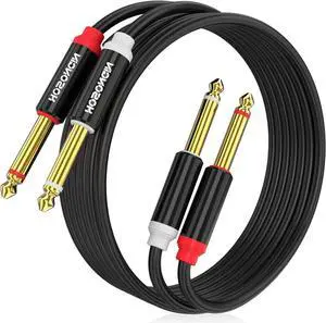Dual 1/4 inch TS to Dual 1/4 inch TS Stereo Interconnect Insert Cable PVC Jacket Gold-Plated Plug Double Shielding Cable 3.3 Feet