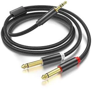 3.5mm to Dual 1/4 Adapter 1/8 to 6.35mm TS Mono Audio Cable Stereo Breakout Cord Y Splitter Compatible with iPhone iPod Computer Sound Card Headphone Speaker Home Stereo System (3.3FT/1Pack)