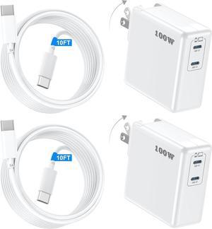 Mac Book Pro Charger 100W USB C Fast Charger for MacBook Pro/MacBook Air 16 15 14 13 Inch iPad Pro iPhone 16/15 Pro and All USB C Devices GaN Foldable Power Adapter with 10 FT USB C Charge Cable