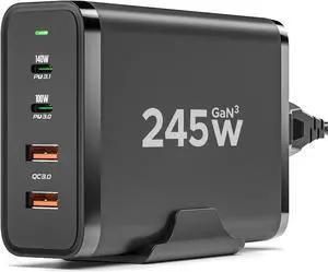 245W GaN USB C Charger 140W 100W PD 3.1 Charger for MacBook Pro 16-inch 4-Port Laptop/Tablet Fast Charging Adapter for MacBook Pro/Air  XPS iPad Pro/Air iPhone 15/14/13 Series etc.