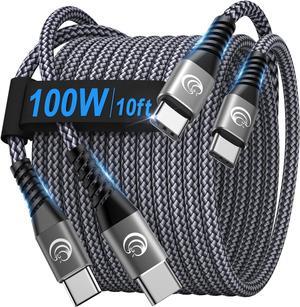 USBC to USBC 100W [10ft/2 Pack] USB C to USB C Fast Charging Cable Braided C to C Charger Cord 5A for MacBook Pro/Air iPhone 15 Pro Max Plus iPad Pro  Galaxy S24 Ultra S23 Pixel PS5 Switch