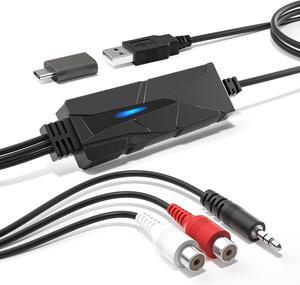 AV202-B USB-C Audio Capture Grabber Card Device with LED Indicator Analog Cassette to Digital MP3 Converter Compatible for Windows 11 and macOS Sequoia