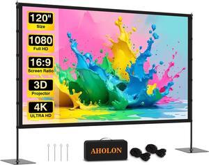 Outdoor Projector Screen with Stand - 120 inch Portable Projector Screens Indoor Outdoor Projector Screen 16:9 4K HD Outdoor Movie Screen with Carry Bag Enioy Home Theater Projection Screen.