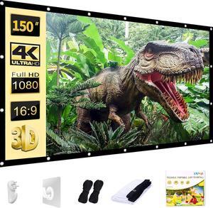 Outdoor Projection Screen 150 inch Washable Projector Screen 16:9 Foldable Anti-Crease Portable Projector Movies Screen for Home Theater Outdoor Indoor Support Double Sided Projection