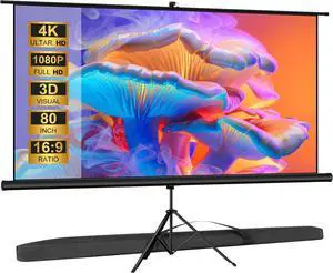 Outdoor Projector Screen with Stand Tripod Indoor Pull Up Portable Projector Screen 80 INCH 16:9 Adjustable Projection Screen with Carry Bag for Home Theater Backyard Party Movie Nights