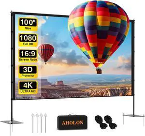 Outdoor Projector Screen with Stand - 100 inch Portable Projector Screen Indoor Outdoor Projection Screen 16:9 4K HD Outdoor Movie Screen with Carry Bag Enioy Home Theater Projection Screen.