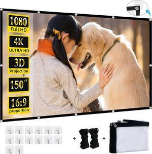 Projector Screen 150-inch Projection Screen 4K 16:9 HD Foldable Portable Movie Screen Outdoor Indoor Double-Sided Cinema Screen for Movie Home Theater Backyard Partying