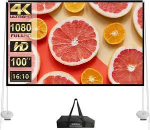 Outdoor Projector Screen with Stand 100 Inch: Portable Projection Screen 16:10 4K HD Outdoor Movie Screen with Carry Bag for Home Backyard Theater