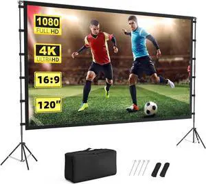 Projector Screen Outdoor Projector Screen with Stand Portable 120 Foldable ProjectorScreen 10 Feet Indoor Movie-Screen with Carrying Bag for Home Theater Backyard Movie Night