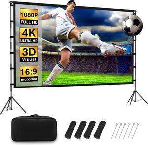 120 inch Projection Screen with Stand 16:9 Foldable Anti-Crease Movie Portable Projector Screen with Carrying Bag for Outdoor Indoor Home Theater Office Classroom Party Games