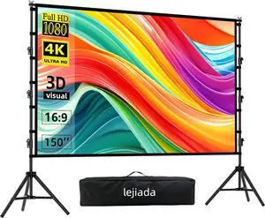 Projector Screen and Stand 150 Upgraded Large Projection Screen Anti Crase Foldable with Carry Bag for Party Outdoor Movie Nights Film Festivals Business Presentations Meetings Home
