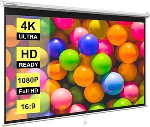 Projector Screen Pull Down 16:9 80 Inch Retractable Projection Screen HD 4K Manual Pull Movie Screen for Home Theater Cinema Office (70x40 Inch White)