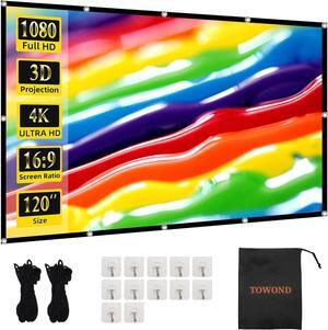 Projector Screen 120 inch Wrinkle-Free and Foldable Projection Screen 16:9 HD 4K Portable Movies Screen for Home Theater Outdoor Indoor Support Double Sided Projection