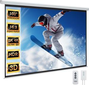 Projector Screen Motorized 100 16:9 4K 3D HD Electric Projector Screen Wall Mounted Automatic Ceiling Retractable Drop Down Projection Screen with Remote Movie Screen for Indoor Outdoor Use