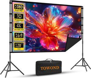 Outdoor Projector Screen with Stand 120 inch Portable Projector Screen Black Backing Indoor Projection Screen 16:9 4K HD Wrinkle-Free Movie Screen with Carry Bag for Backyard Movie Night