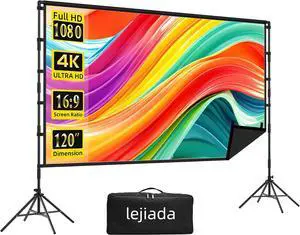 Projector Screen and Stand 120 inch Black Projection Screen with Stand Portable Foldable Movie Screen with Carry Bag for Indoor Outdoor Home Theater Backyard Cinema