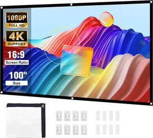 Projector Screen 100 inch Projection Screen 16:9 Foldable Portable Projector Movies Screens for Home Theater Outdoor Indoor Support Double Side Projection