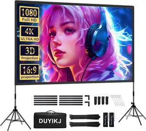 Projector Screen with Stand 120 inch Portable Outdoor Indoor Projector Screen Rear Front Projection Screen Lightweight Movie Screen16:9 4K HD with Four-Legged Frame Carry Bag for Home Theater