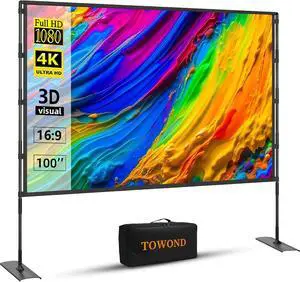 Projector Screen and Stand Towond 100 inch Outdoor Projector Screen Indoor Portable Movie Screen 16:9 4K Front Rear Projection Screen with Carry Bag Wrinkle-Free Design for Home Backyard Theater