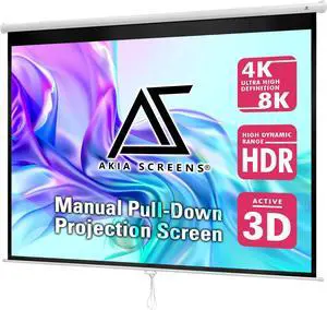 Akia Screens 100 inch Projector Screen Pull Down Manual B 4:3 or 92 16:9 95 16:10 8K 4K HD 3D Ceiling Wall Mount White Portable Projection Screen for Indoor Movie Home Theater Office AK-M100V1