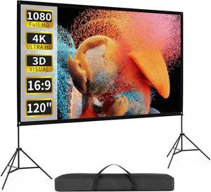 Projector Screen with Stand 120 Inch 16:9 4K HD Portable Projector Screen Indoor Outdoor Foldable Wrinkle-Free Movie Screen 160 Front Rear Projection Screen with Carry Bag for Home Movie