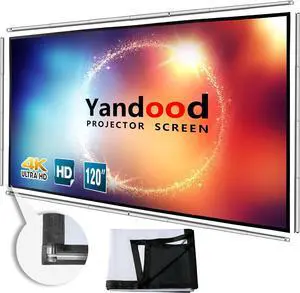 Foldable Projector Screen 120 inch with Lightweight Telescopic Pole Frame Wall Mounted Anti-Crease Black Backing Silver Portable Projection Screen