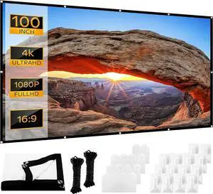 Projector Screen 100 inch Outdoor Movie Screen with Carrying Bag Portable for Camping 16:9 4K HD Foldable and Anti-Crease Projection Screen Support Double Sided Projection for Home Theater