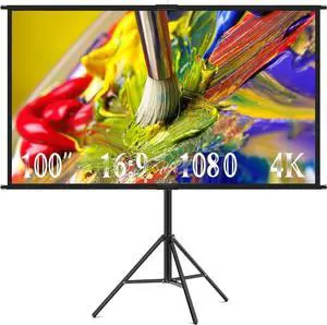Projector Screen with Stand Towond 100 inch Portable Movie Screen for Outdoor Indoor Use 16:9 4K HD Wrinkle-Free and Foldable Projection Screen with Carry Bag for Backyard Movie Night