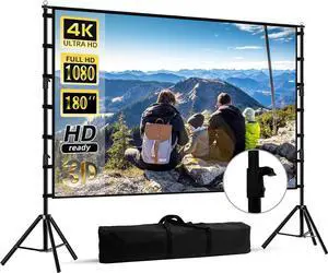 180 inch Projector Screen with Stand Outside Projection Screen Portable 16:9 4K HD Rear Front Movie Screen with Carry Bag for Theater Backyard Movie Night Cinema School Churches Parties