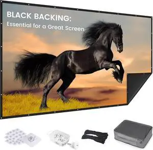 100 inch Projector Screen 2025 Upgraded - Black Backing Straight Edges Foldable Washable and Wrinkle-Free - for Indoor Home Theater and Outdoor Cinema - White 16:9 by IOLIEO