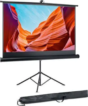 Projector Screen with Stand - 100-Inch Floor Standing Portable Fold-Out Rollup Matte for Projection Includes Tripod Great for Indoor/Outdoor Presentation Quick Assembly
