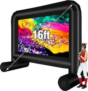 16 Feet Inflatable Movie Screen Outdoor Inflatable Projector Screen with Blower Carry Bag - Supports Front and Rear Projection Blow Up Screen for Backyard Movie Night Pool Party