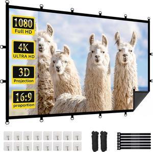 Projector Screen 120 Inch Outdoor Projector 16:9 Movie Screen 4K HD Projection Screen for Home Office Party Travel (120 Inch Projector Screen)