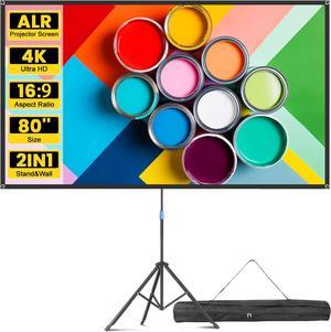 Projector Screen with Stand 80 Inch Portable Projector Screen Outdoor Indoor 1.5 Gain ALR Projection Screen Anti Light 4K Ultra HD 16:9 Outdoor Movie PVC Screen for Movie Night (Grey Screen)